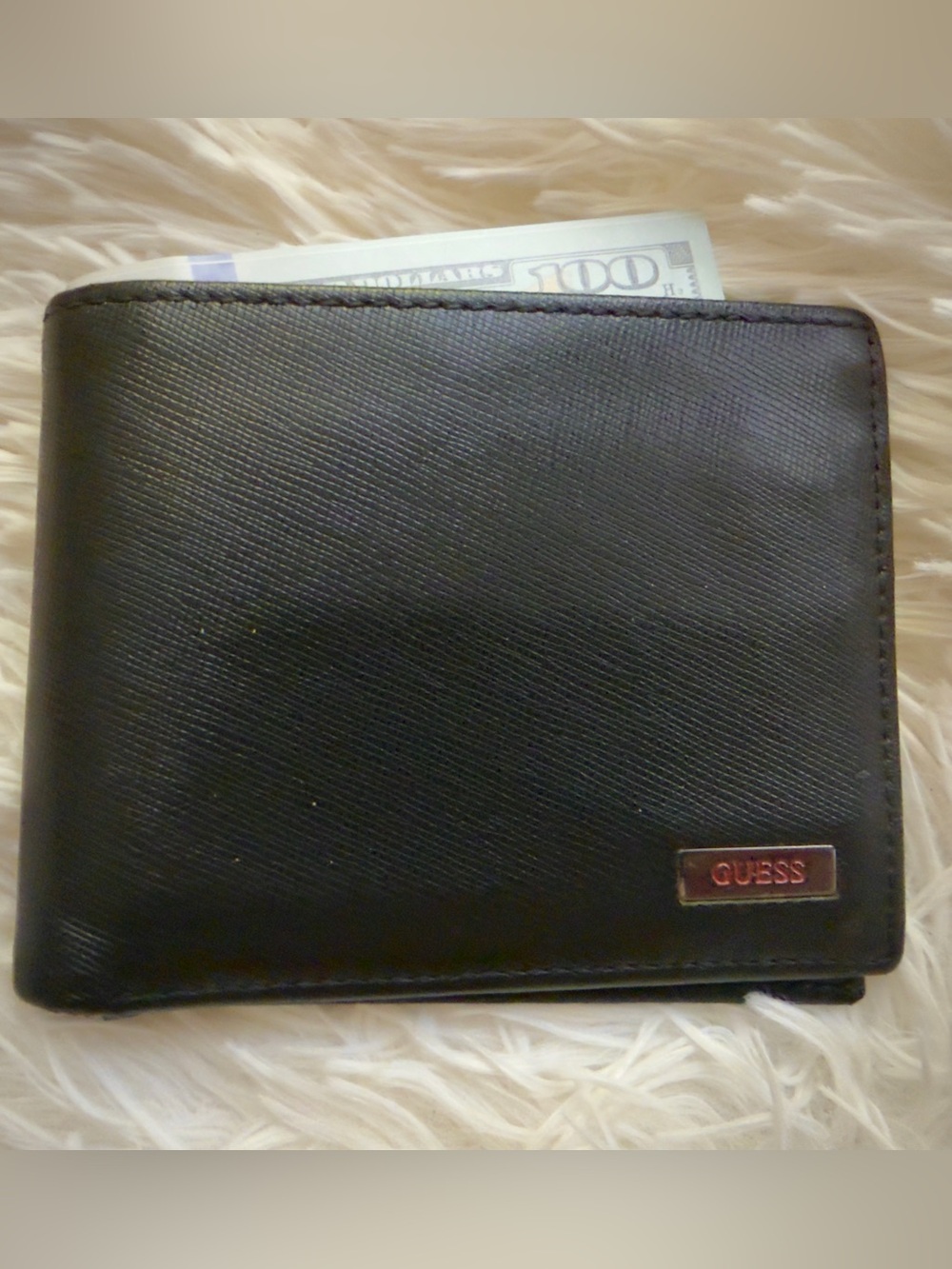 GUESS Black Men's Bifold Wallet with Branded Plaque